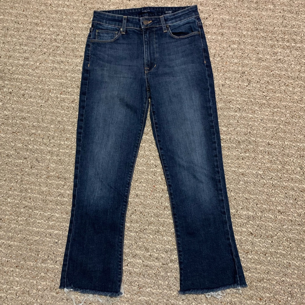 FIDELITY DENIM Juniper Crop Flare Jeans Raw Hem Medium Wash